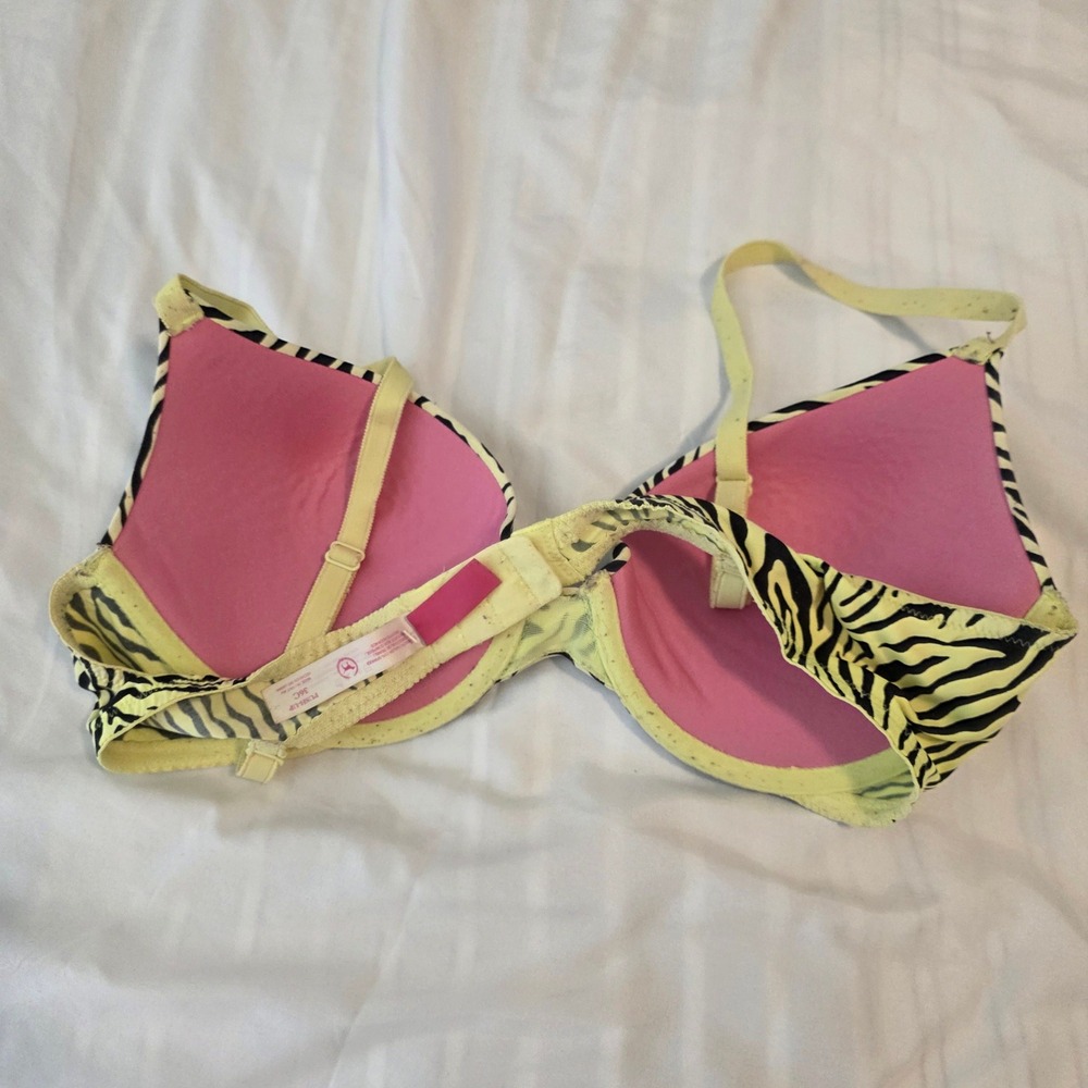 Y2k Pink Victorias Secret Womens Bra 36C Zebra Print Push Up Underwire - Picture 5 of 5